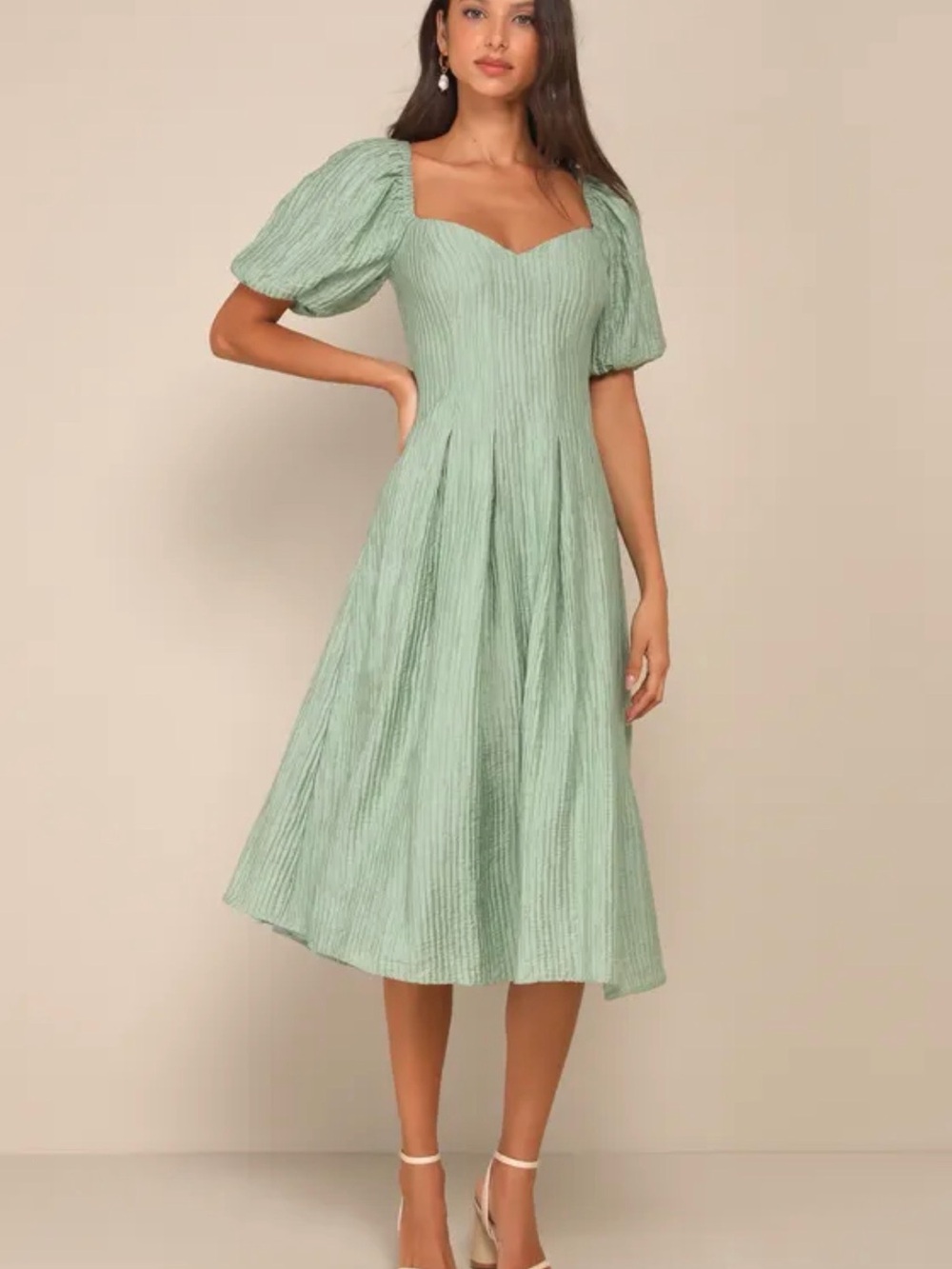 Lulu's Sage Green Square Neck Midi Dress NWT
